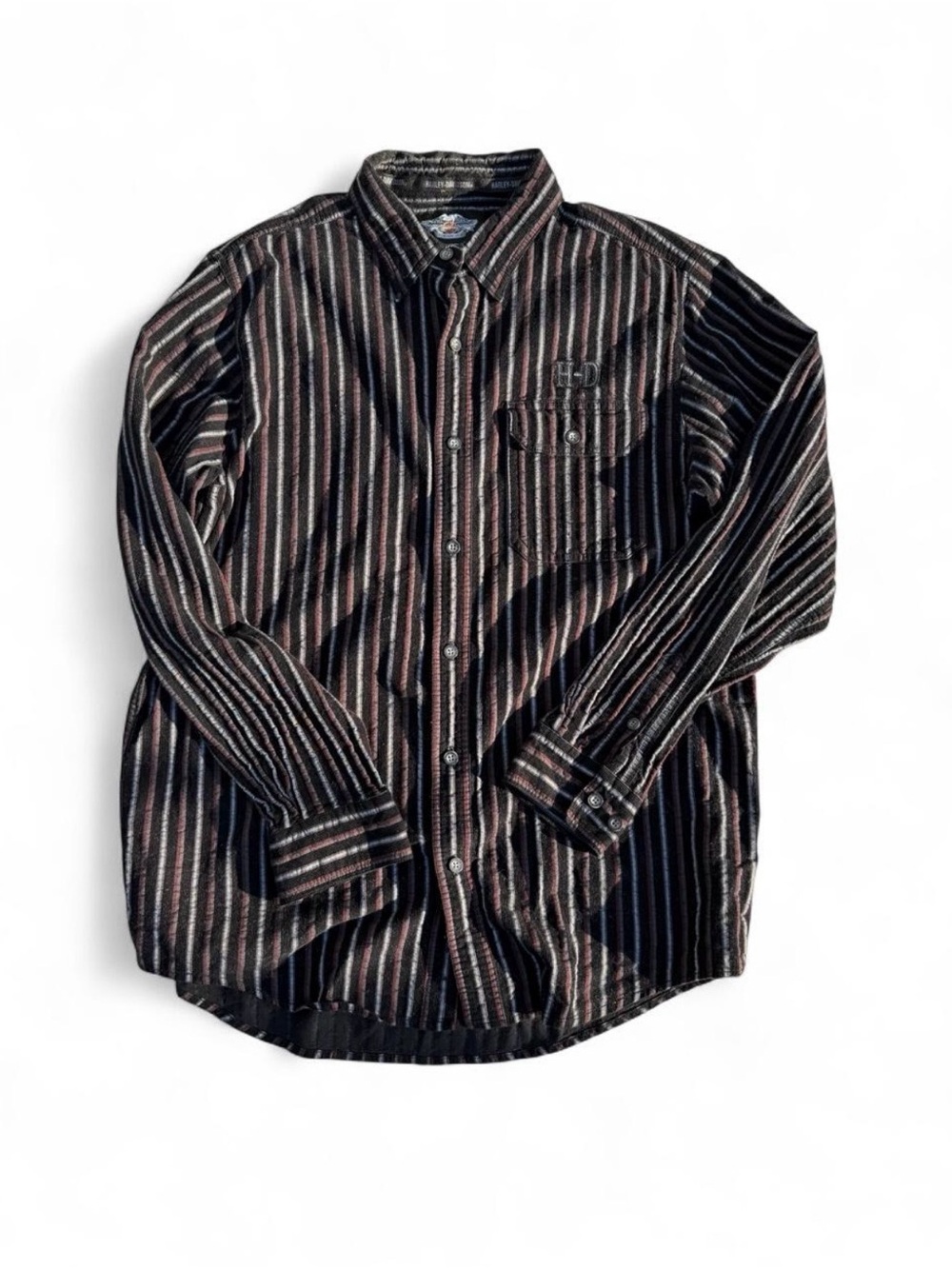 Harley-Davidson Men’s Black & Burgundy Striped Button-Down Shirt